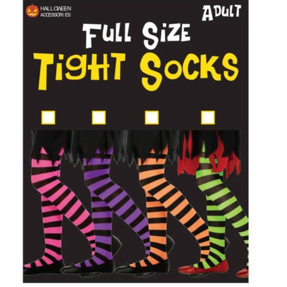 NIP Halloween Colorful Striped Tight Socks. Adult Size. 4 Colors!